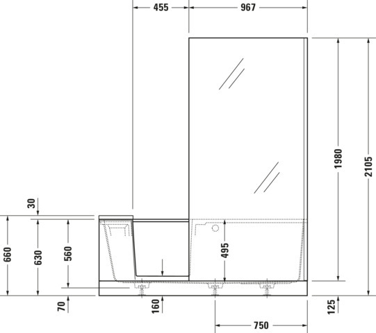 DU Shower+Bath Badewanne 1700x750 Nische Rückenschr.1 Links, Mineralg.Weiß