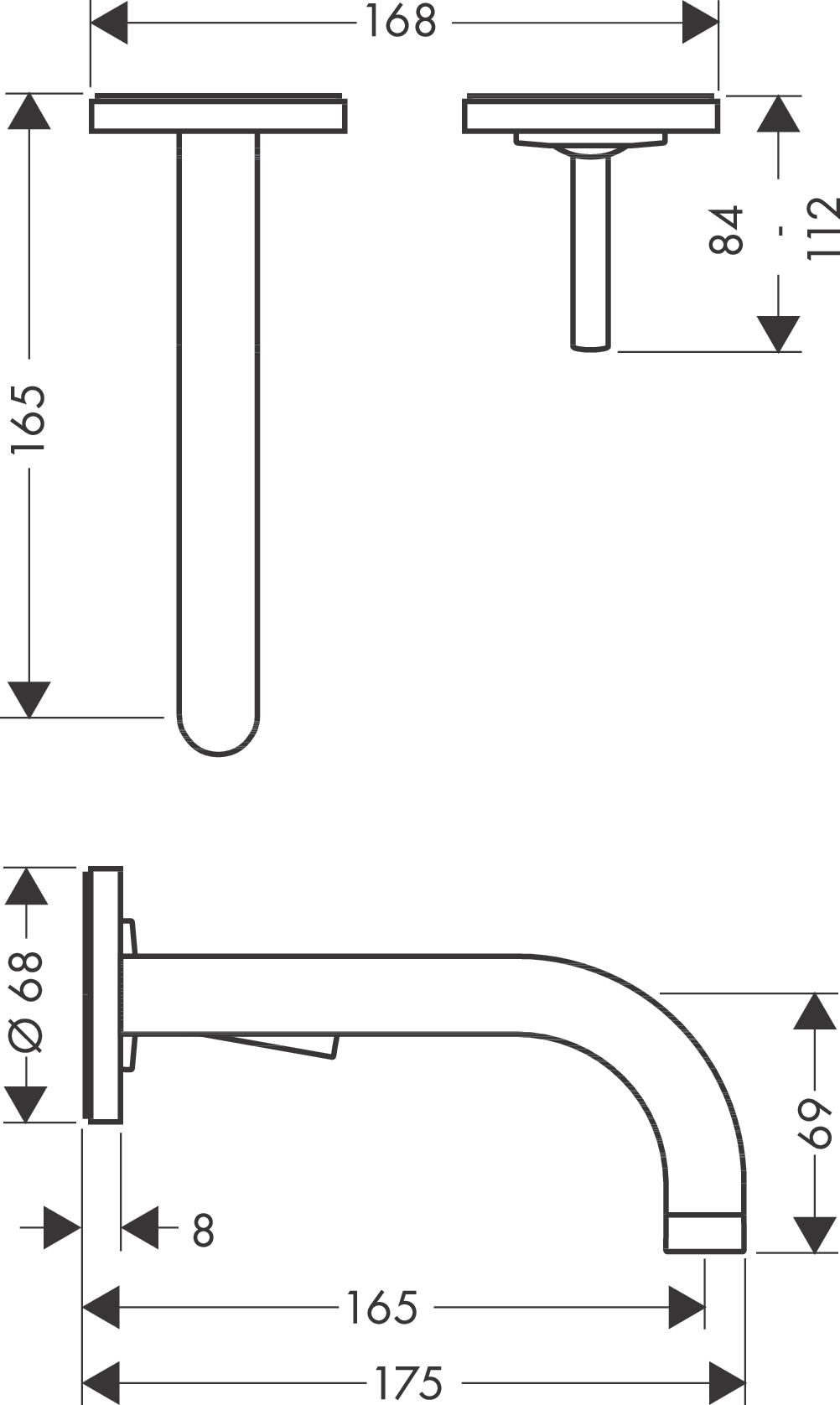Hansgrohe Waschtischmischer Unterputz Axor Uno BBR mit Auslauf 165mm