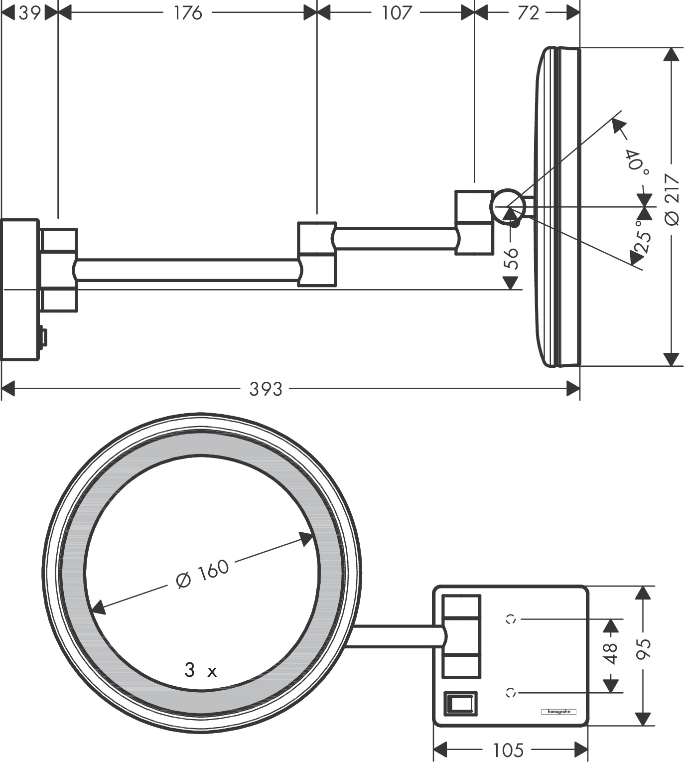 Hansgrohe Rasierspiegel AddStoris chrom mit LED Licht