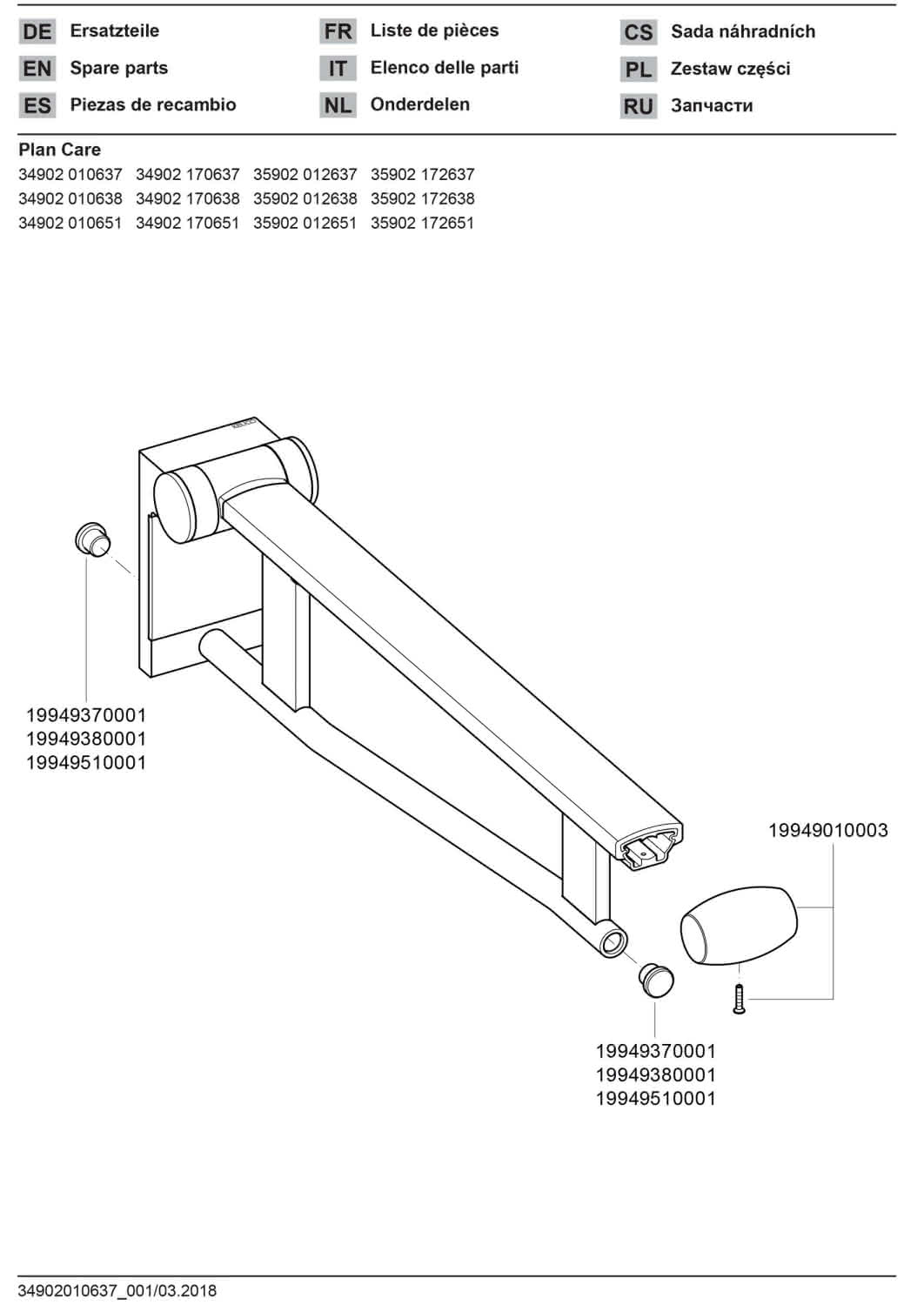 KEUCO SK-Griff WT Plan Care 34902, verchromt/schwarzgrau, 650 mm
