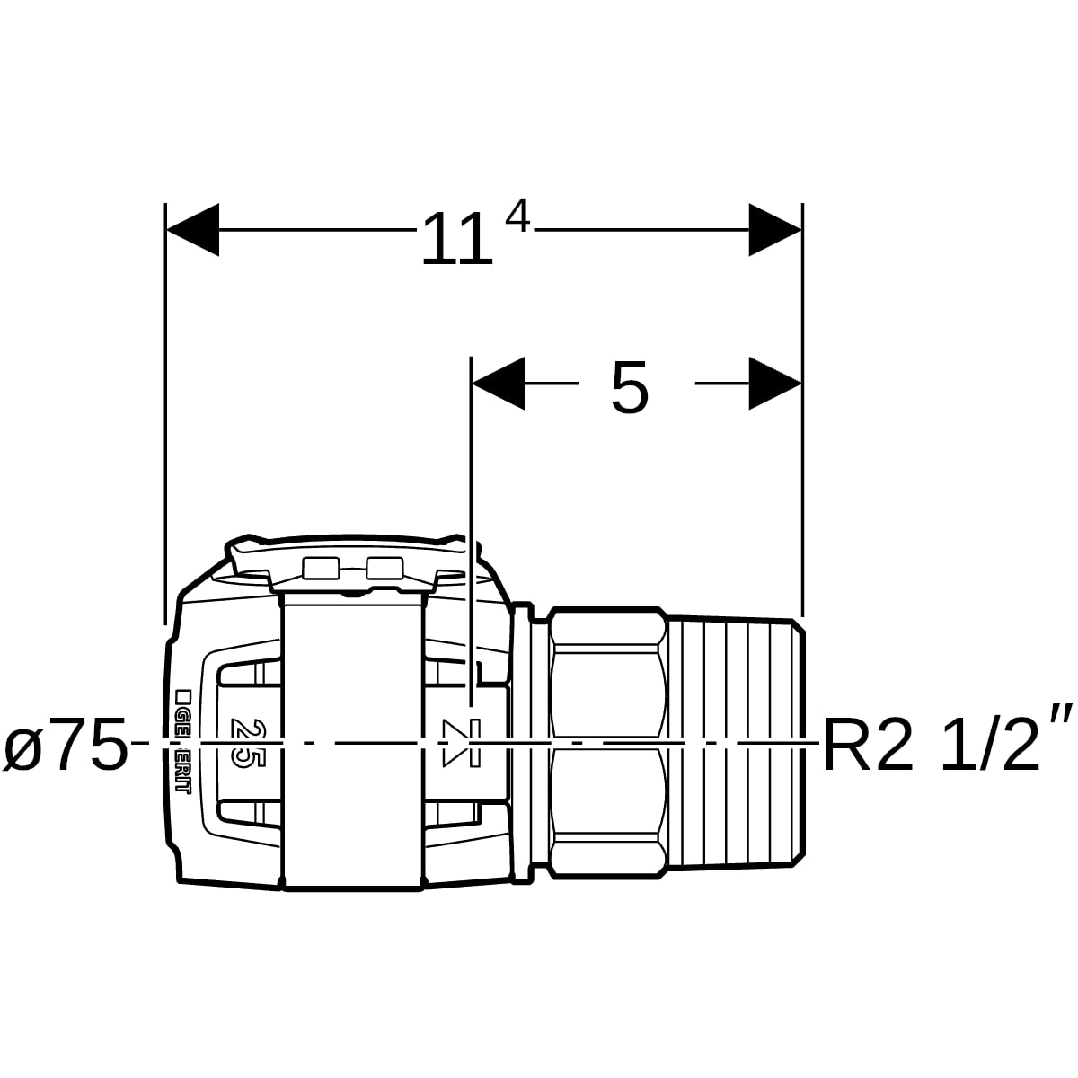 Geberit FlowFit Übergang mit Aussengewinde Edelstahl d75-R2 1/2
