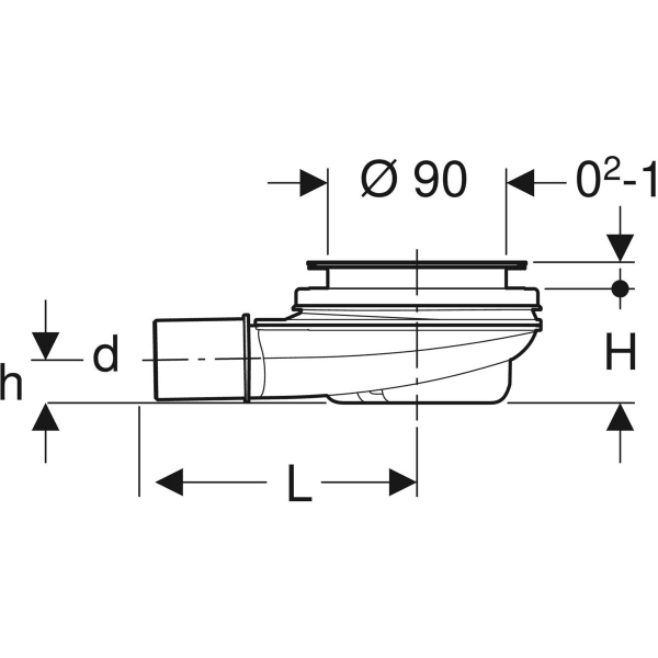 Geberit Duschwannenablauf d90 m. Ablaufdeckel Sperrwasserhöhe 30 mm d40 PP