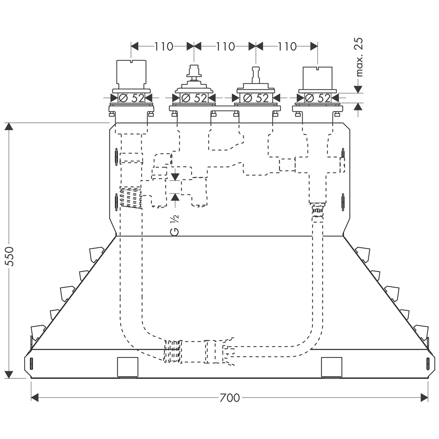 Hansgrohe Grundkörper 4-Loch Wannenarm.Axor m.Thermostat f.Wannenrand m.Secuflexbox