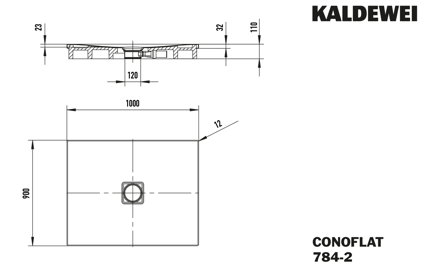 KA DW CONOFLAT mit Wannenträger Mod. 784-2,900x1000mm,alpinweiß,VAS,m. WT