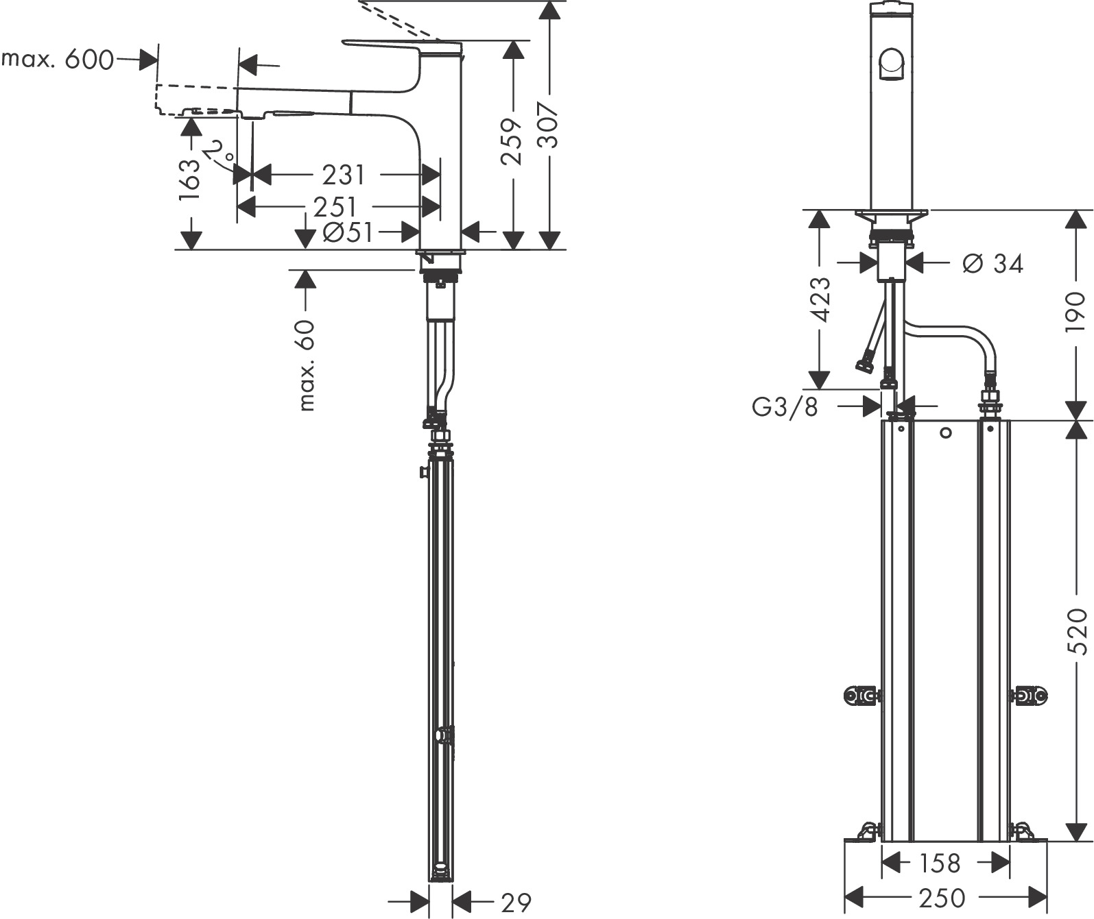 Hansgrohe Spültischmischer 160 Zesis M33 Metall Ausziehbrause Pro 2jet sBox chrom