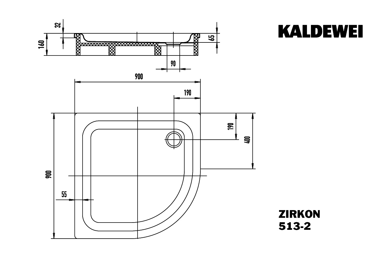 KA DW ZIRKON MIT WANNENTRÄGER Mod.513-2, 900x900mm,alpinweiß,Antislip,m. WT
