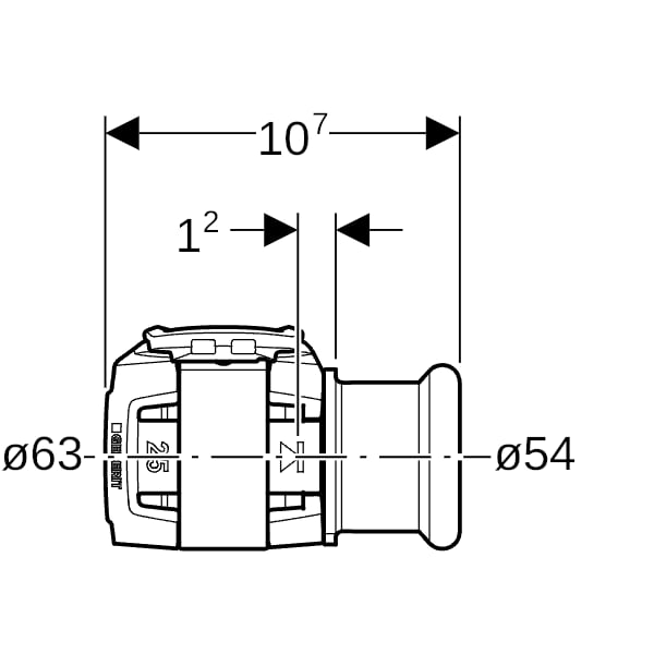 Geberit FlowFit Übergang auf Geberit Mapress mit Pressmuffe, edst., d63-d54