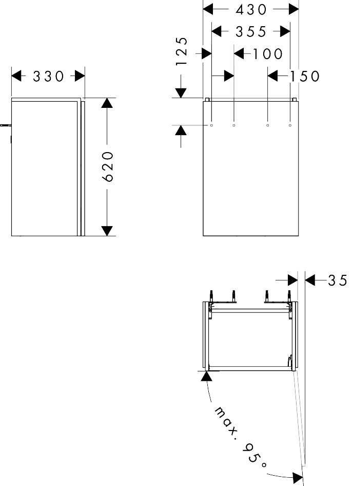 Hansgrohe Waschtischunterschrank Xilesa E  430x330mm f.HWB, Türanschlag rechts MW