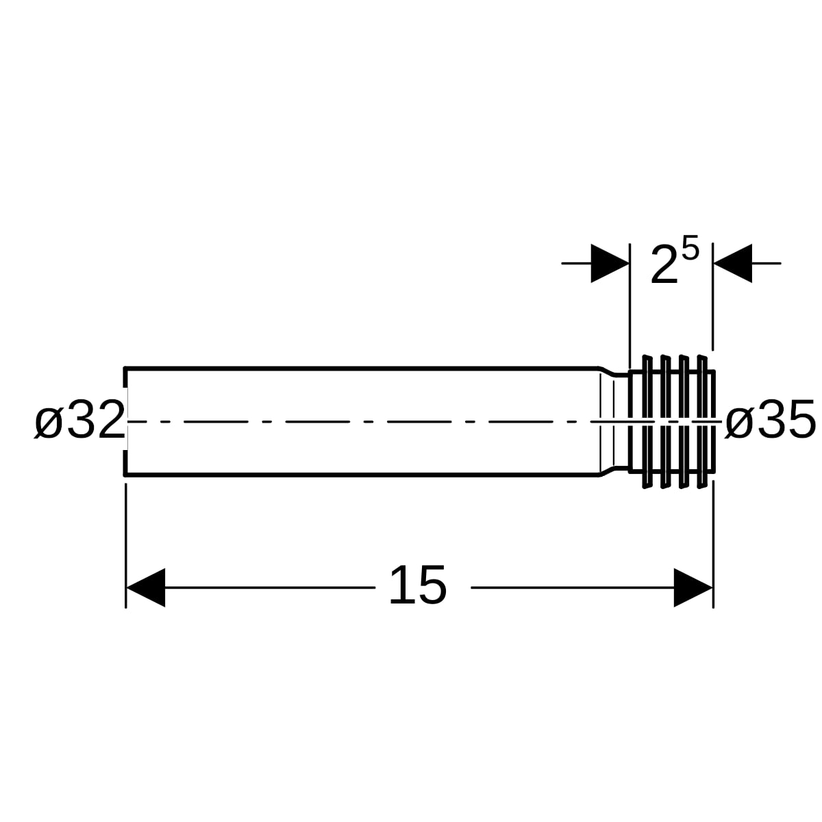Geberit Spülbogenverlängerung für Urinal mit Manschette d32