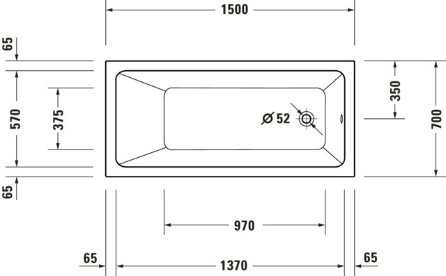 Duravit No.1 Whirlwanne Duravit 1500x700mm Einbauversion,1 Rückensch.,Jet P, Weiß