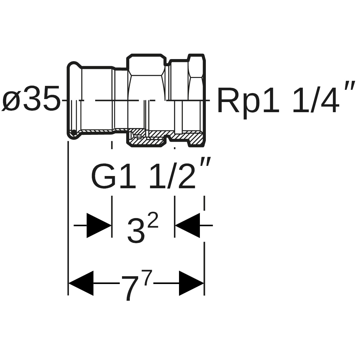 Geberit Mapress Therm Übergangsverschr. mit IG d35-Rp1 1/4