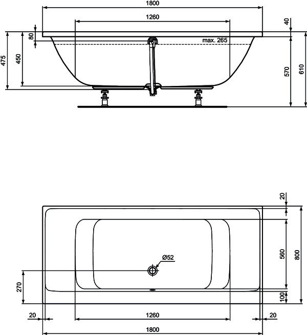 IS Duo-Badewanne Connect Air, 1800x800x475mm, Weiß