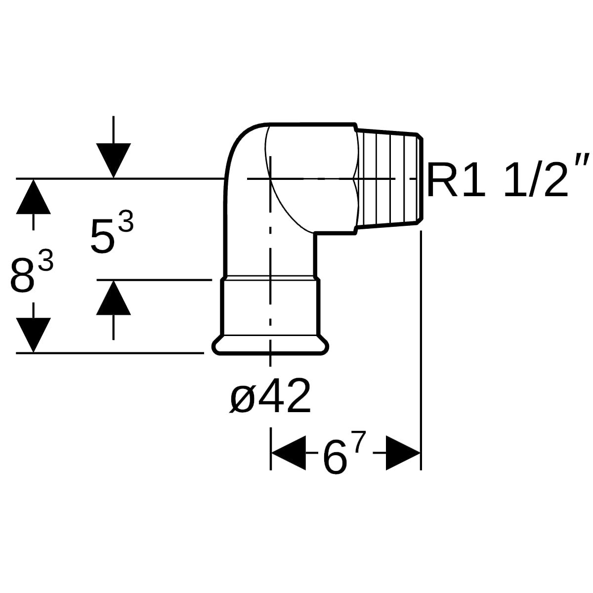 Geberit Mapress Edelstahl Übergangswinkel 90Gr mit AG d42-R1 1/2