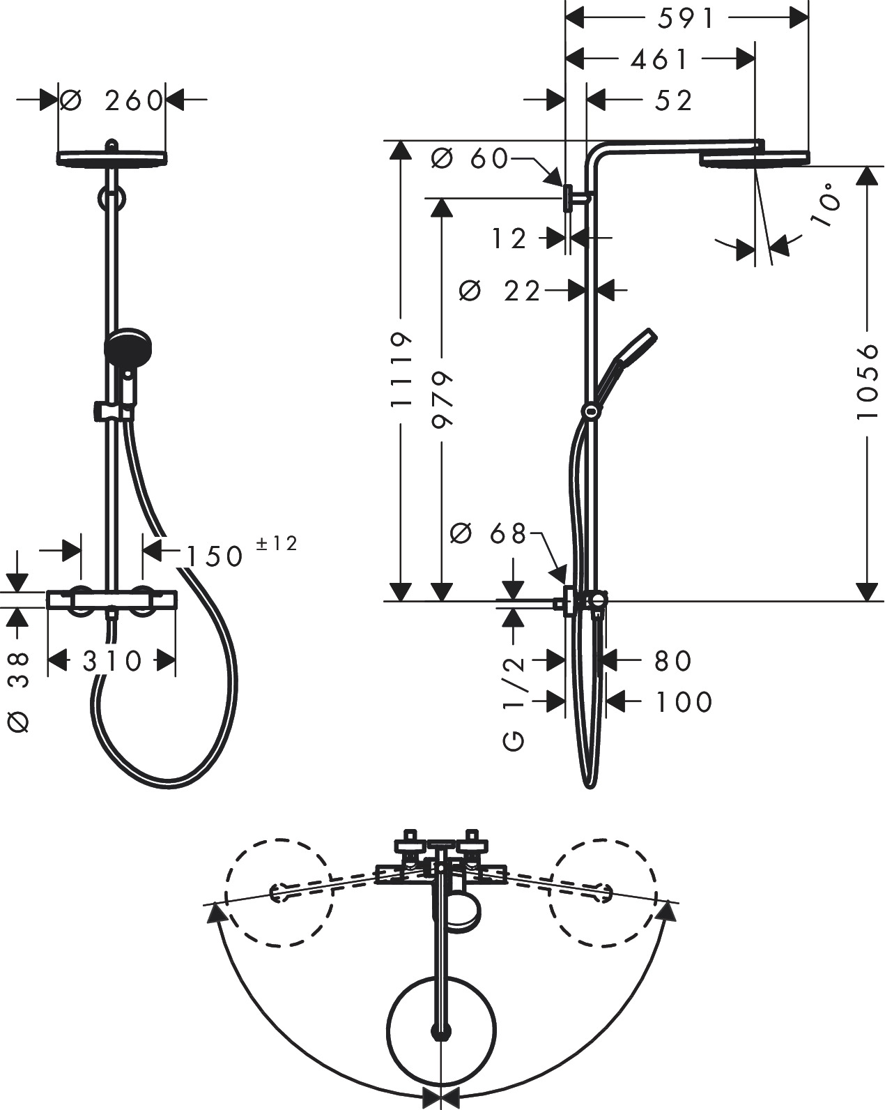 Hansgrohe Showerpipe Pulsify S Puro 260 1jet Brausethermostat Aufputz HB 3jet chrom