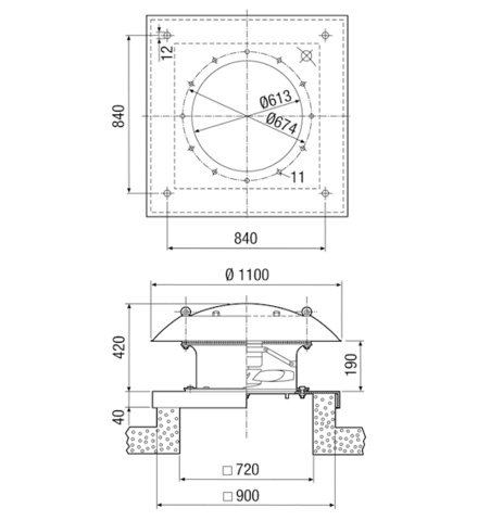 Maico Axial-Dachventilator DZD 60/4 B horizontal ausblasend, DN600, Drehstrom