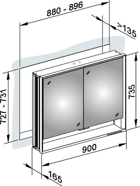KEUCO SPS R. Lumos 14313, mit Ablagef., Einbau, silb-elox., 900x735x165mm