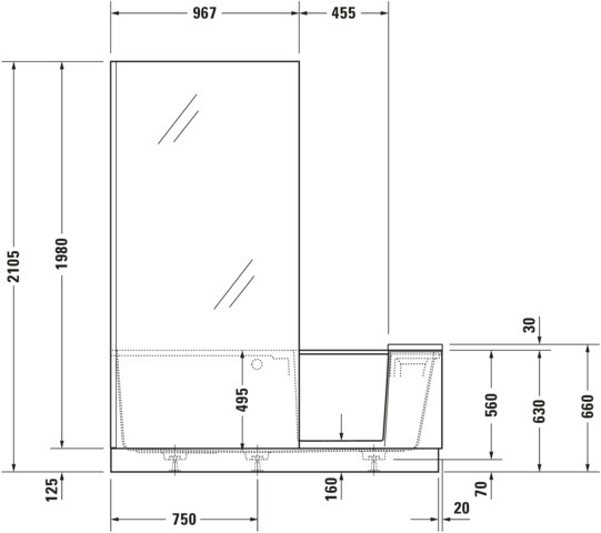 DU Shower+Bath Badewanne 1700x750 Ecke L Rückenschr.1 Rechts, Mineralg.Weiß