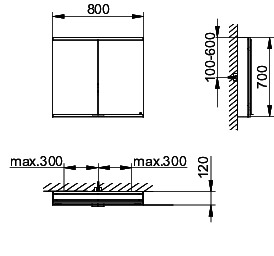 KEUCO Royal Modular 2.0 SPS, unbel. 80020, Vorb,2Steckd,sb-elox,800x700x120mm