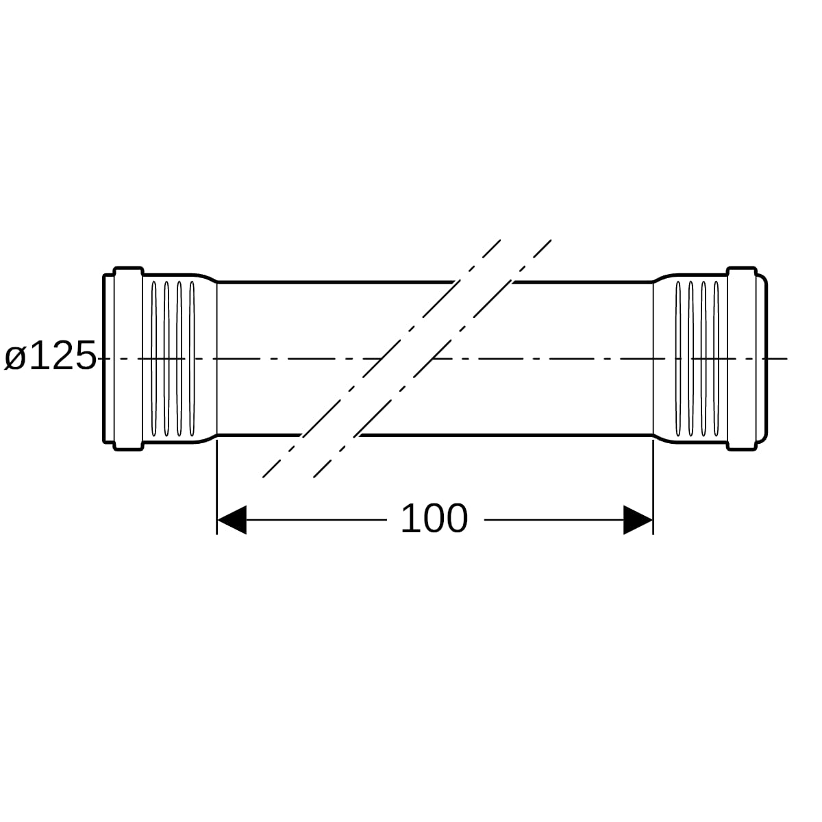Geberit Silent-Pro Rohr mit 2 Muffen d125mm L100cm