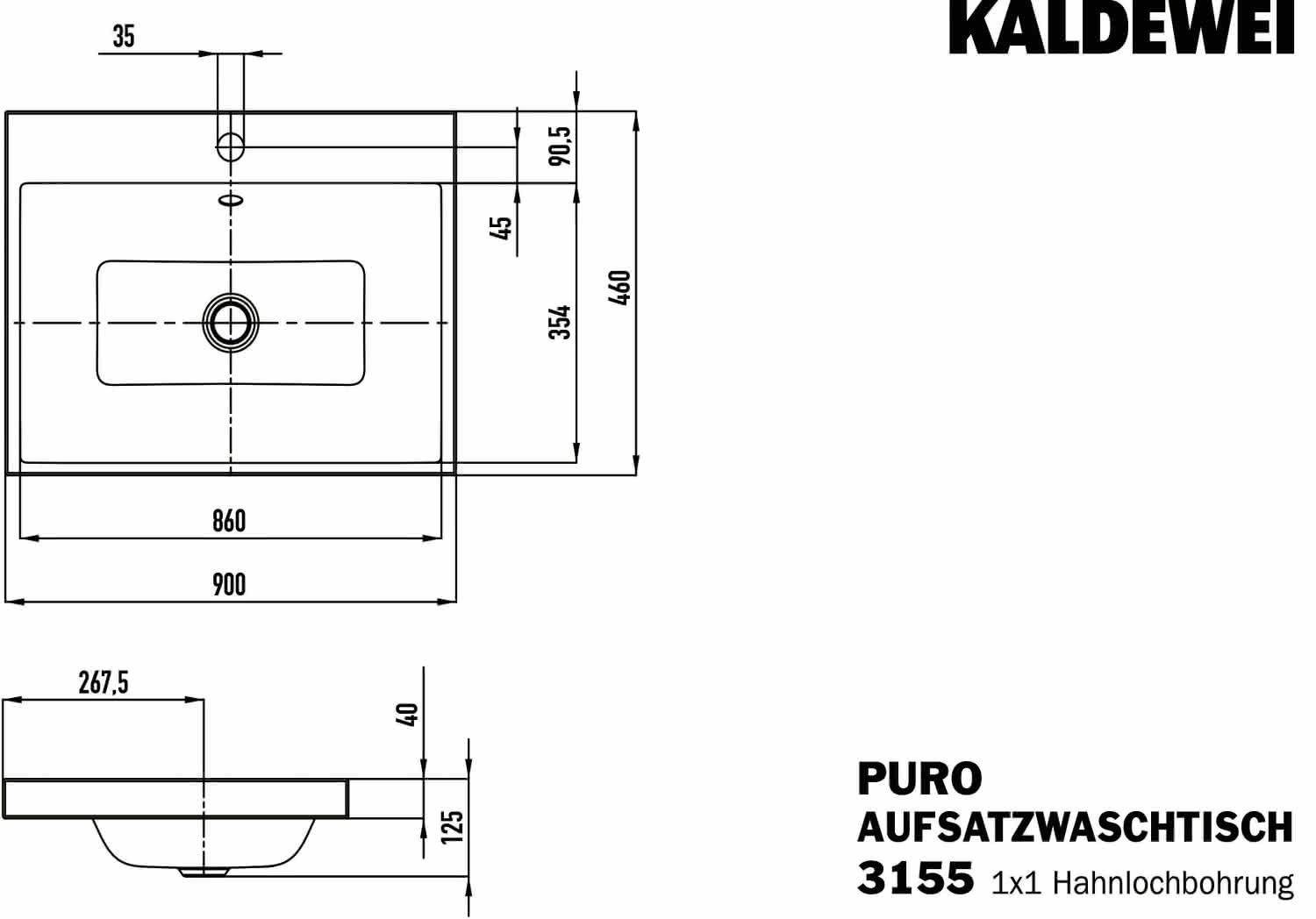 KA WB PURO Mod.3155,900x460mm,alpwe,PEFF ,AD,m. 1HL,mÜL,alpwe