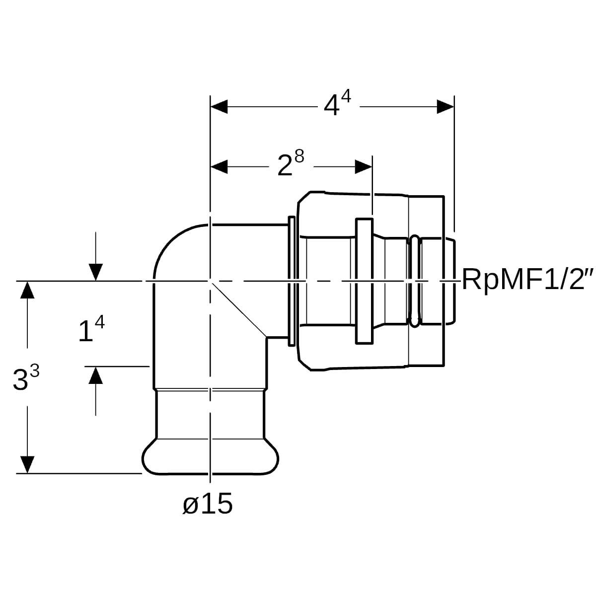 Geberit Mapress Übergangswinkel 90G mit MasterFix Rg d15-MF20