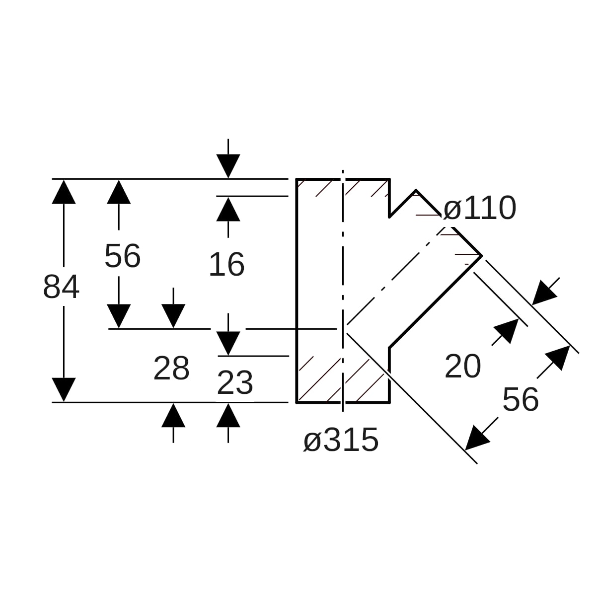 Geberit PE Abzweig 45Gr d315/110