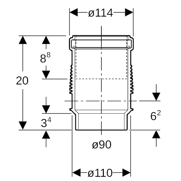 Geberit Silent-db20 Langmuffe mit Doppelbund d90