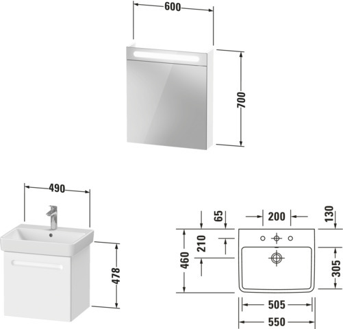 Duravit No.1 Möbel-Set 550x450mm, WT,WTU m.Auszug 1, SPS Türanschl. L, Weiß Matt