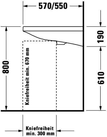 DU Waschtisch DuraStyle Vital 650 mm mit ÜL, mit HLB, 1 HL, weiß