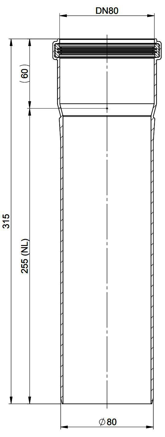 MHG Rohr, starr, 255 mm, DN 80 für Abgasleitung Atec