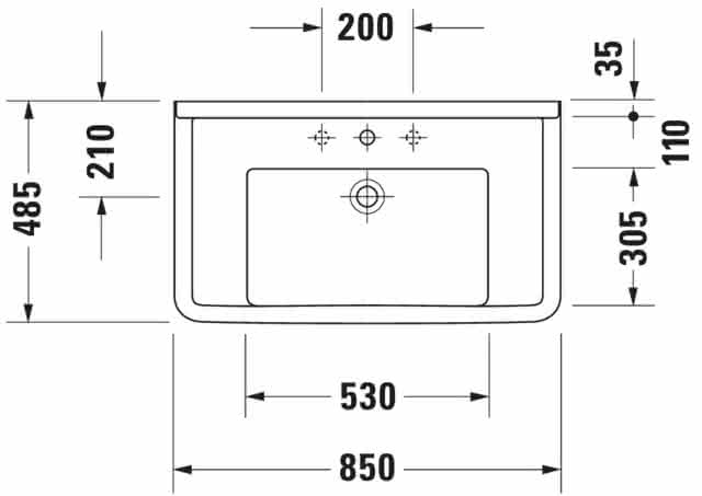 DU Möbelwaschtisch Starck 3 850 mm mit ÜL, mit HLB, 1 HL, weiß