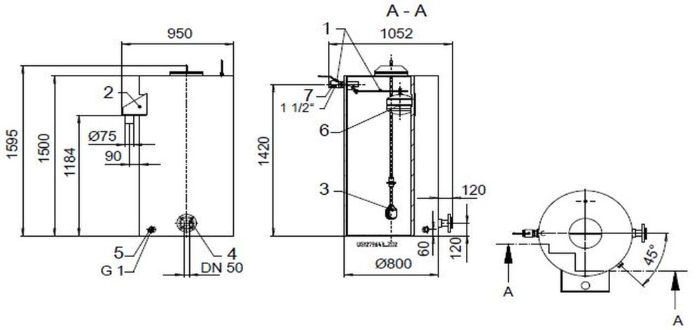 KSB Vorbehälter mit freiem Auslauf Vges 750 l, Vnutz 500 l, R 1 1/2"