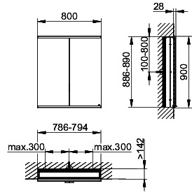 KEUCO Royal Modular 2.0 SPS, bel. 80021, Einb,2Steckd,sb-elox,800x900x160mm