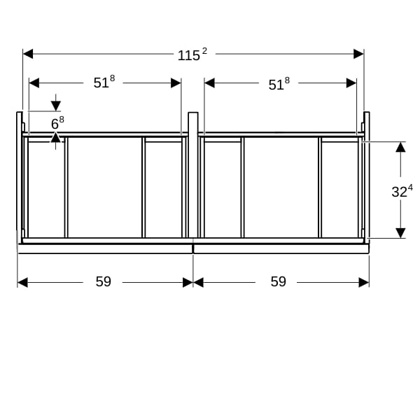 Geberit Acanto US für DWT B:120cm, 2 Schubl. 2 i.Schubl., lava matt/Glas lava