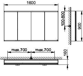 KEUCO Royal Modular 2.0 SPS, bel. 80041, Vorb,4Steckd,sb-elox,1600x900x160mm