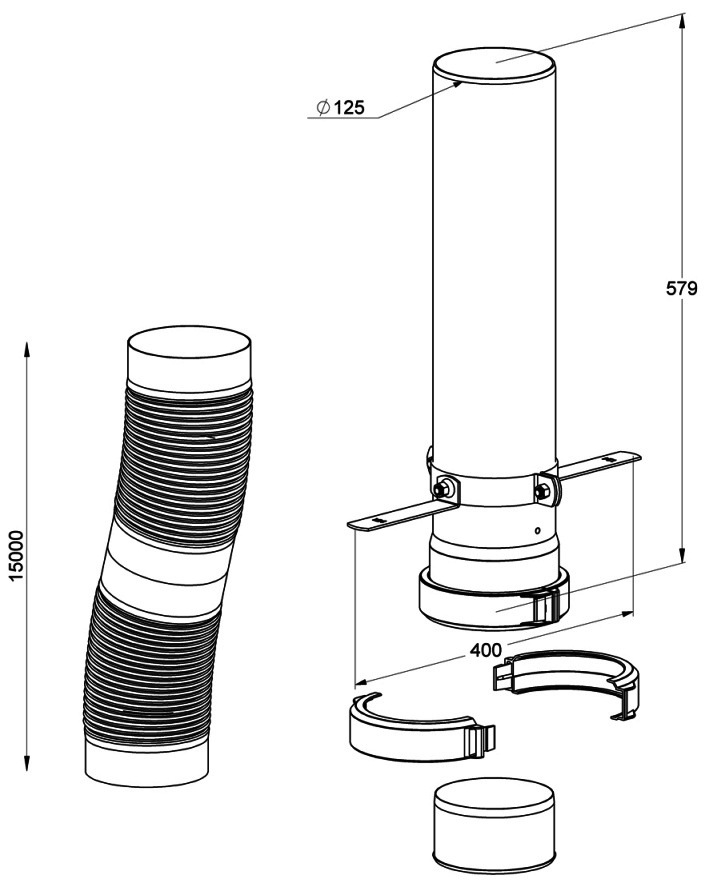 MHG Rohr, flex, 15,0m, DN125 für Abgasleitung Atec