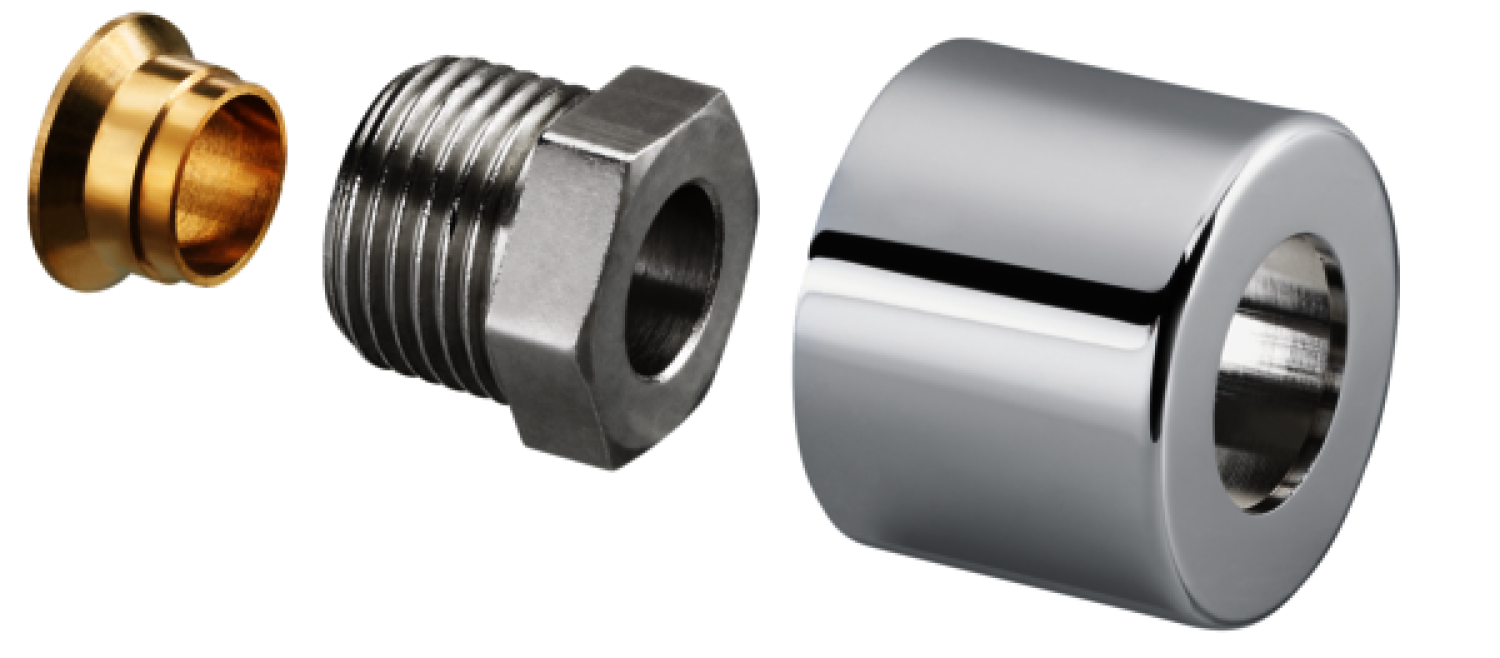 OVENTROP-Klemmringverschraubungs-Set für "Baureihe E", 1/2"x15mm, verchromt