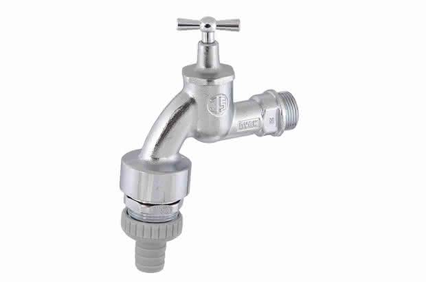 Schlösser Auslaufventil 3/4" m.Bel.+RV Nr.1750 mattchrom m.Knebeloberteil