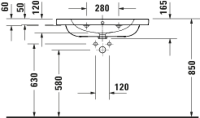 DU D-Code 2.0 Waschtisch 800mm m. ÜL, 1 Hahnloch, Weiß