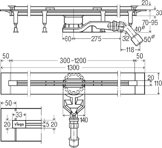 Viega Duschrinnen-Grundkörper Advantix Vario 4966.10 in 300-1200mm Kunststoff