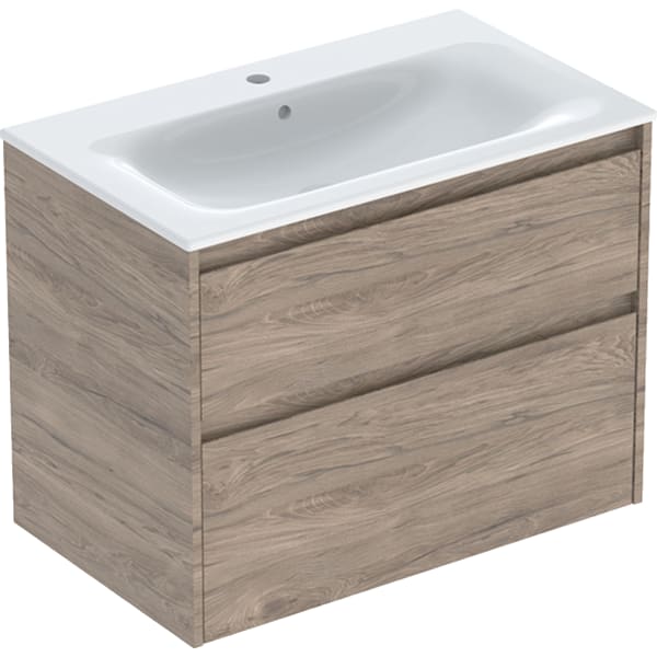 Geberit Renova Plan Set MWT mit US, 2 Schubl. 80x62,1x48cm, Nussbaum Hickory