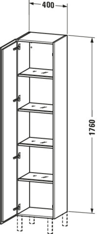 DU Hochschrank L-Cube 363x400x1760mm 1 Tür, TA re., weiß hochglanz