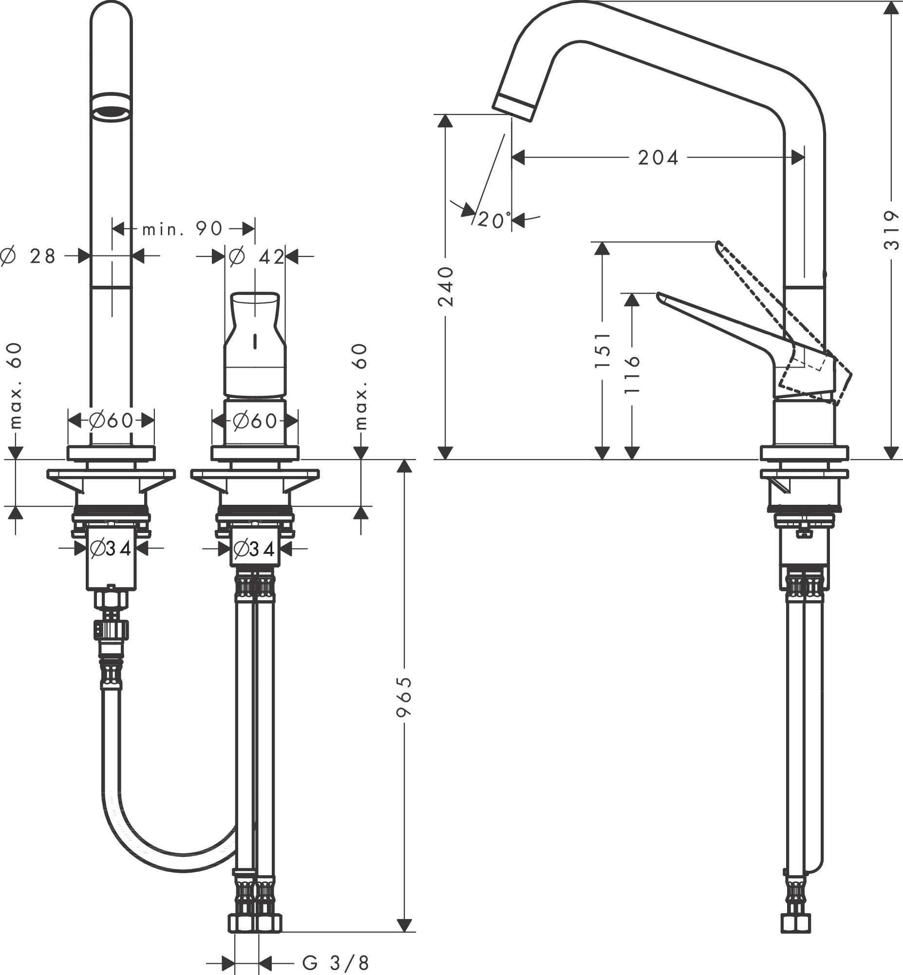 Hansgrohe 2-Loch Spültischmischer Axor Citterio M chrom mit Schwenkauslauf
