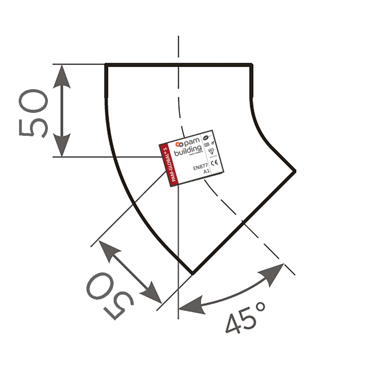 SML-Bogen DN 50, 45 Grad