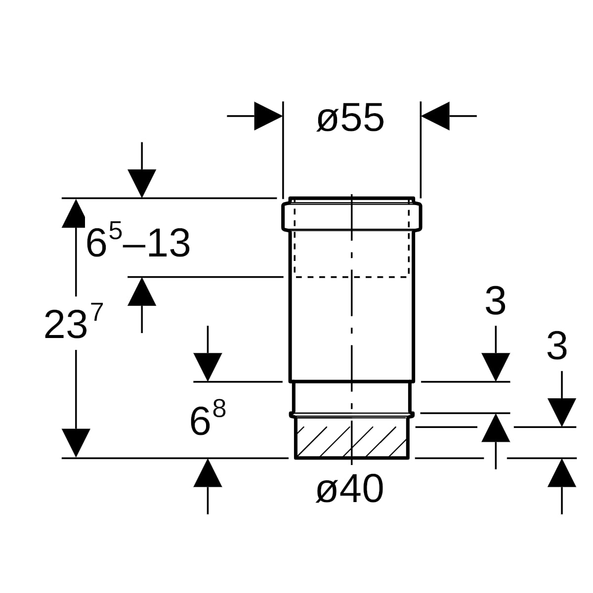 Geberit PE Langmuffe mit Doppelbund d40