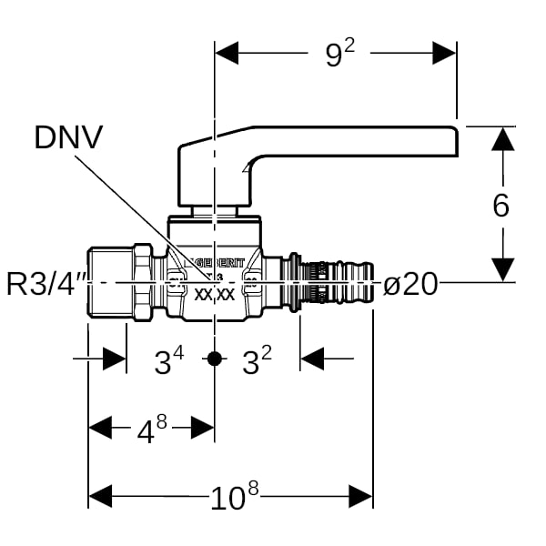 Geberit Mepla Kugelhahn mit AG mit Betätigungshebel Ms d20-R3/4
