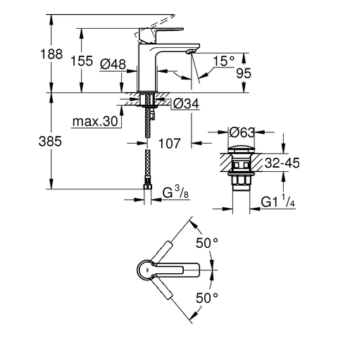 GROHE EH-WT-Batterie Lineare 23791_1 XS-Size PushOpen Ablaufventil chrom