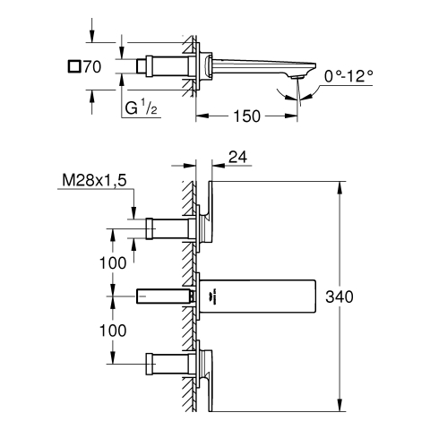 GROHE 3-L-WT-Wandbatterie Allure 20189_2 FMS Ausladung 150mm warm sunset