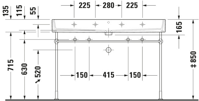 DU Waschtisch Vero Air 1200 mm o.ÜL, m.HLB, 2 HL, 1 Becken, weiß