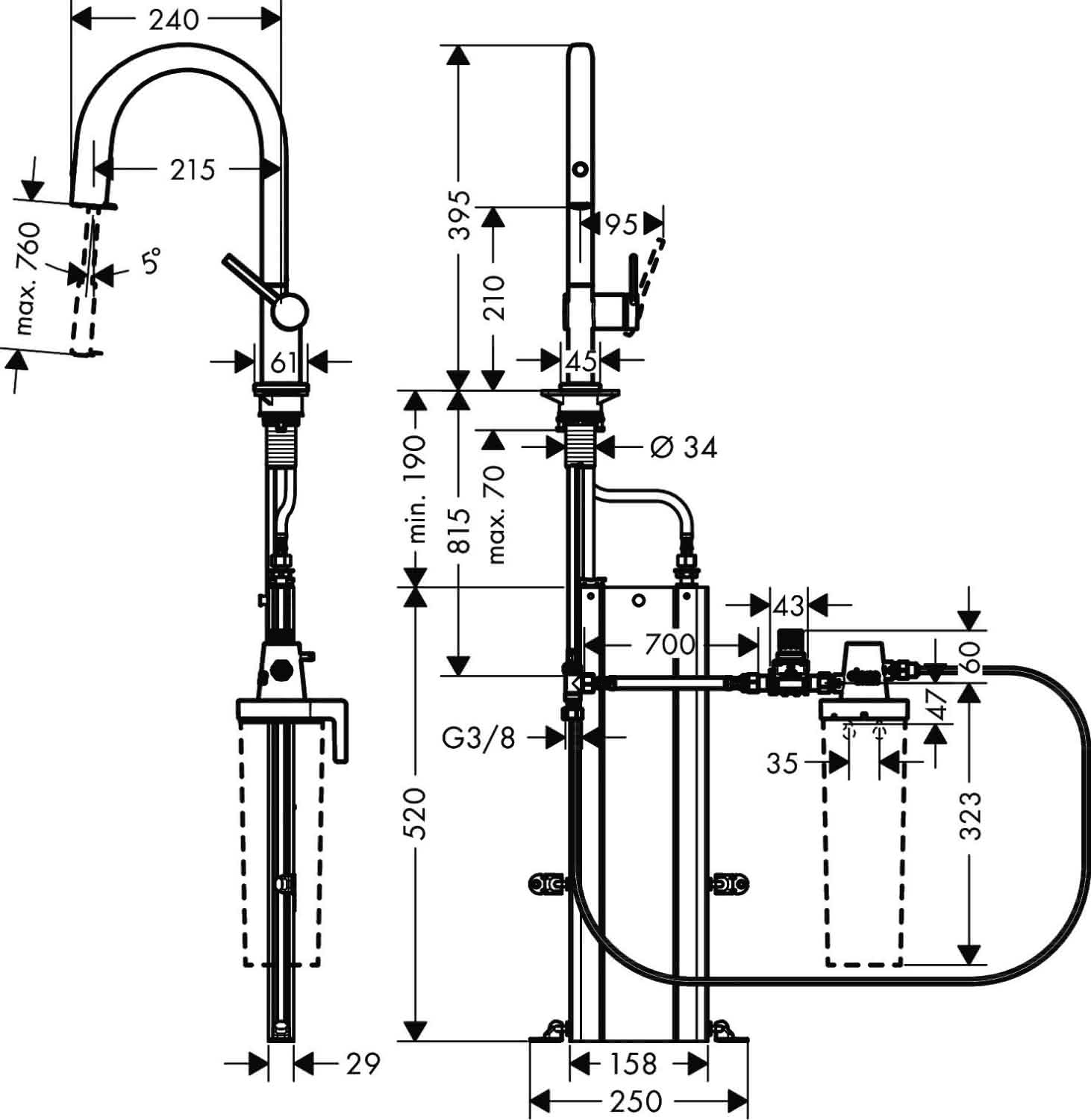 Hansgrohe FilterSystem 210 Aqittura M91 Ausziehauslauf 1jet sBox chrom